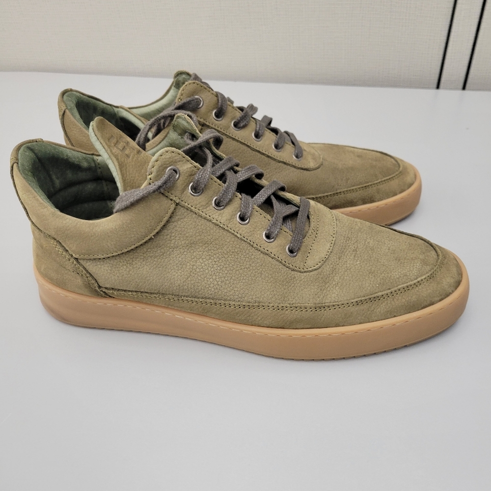 Filling Pieces Olive Suede Low-Top Sneakers with Gum Outsole